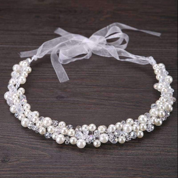 Planet Gates Metting Joura Wedding Bridal White Beads Pearl Knitted Headbands Flower Hairband  For Women Girls Party Hair Accessories