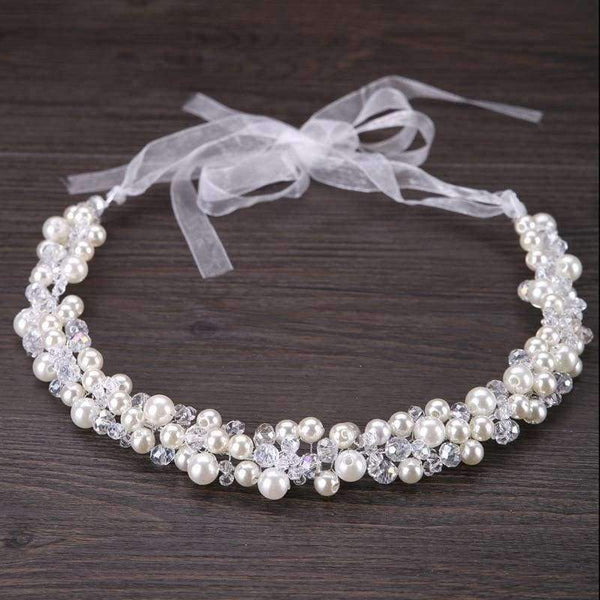 Planet Gates Metting Joura Wedding Bridal White Beads Pearl Knitted Headbands Flower Hairband  For Women Girls Party Hair Accessories