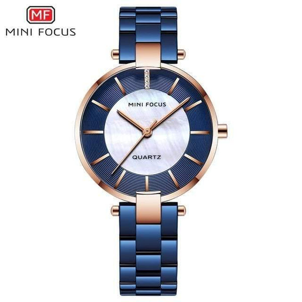 Planet Gates MF0224L-Blue Women's Rose Gold Wrist Watches Simple Stainless Steel Bracelet Waterproof Dress Quartz Watch for Lady Woman 0224Rose