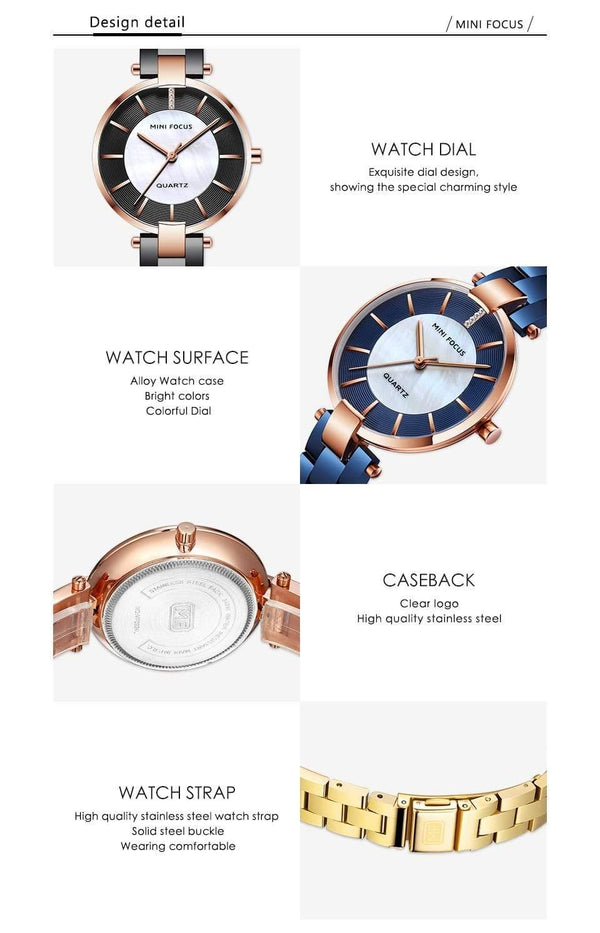 Planet Gates MF0224L-Rose Women's Rose Gold Wrist Watches Simple Stainless Steel Bracelet Waterproof Dress Quartz Watch for Lady Woman 0224Rose