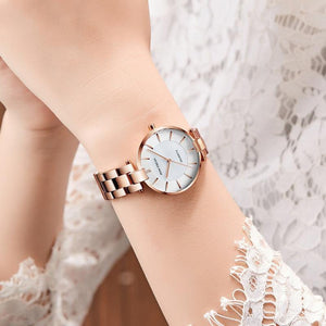 Women's Rose Gold Wrist Watches Simple Stainless Steel Bracelet Waterproof Dress Quartz Watch for Lady Woman 0224Rose - Planet Gates