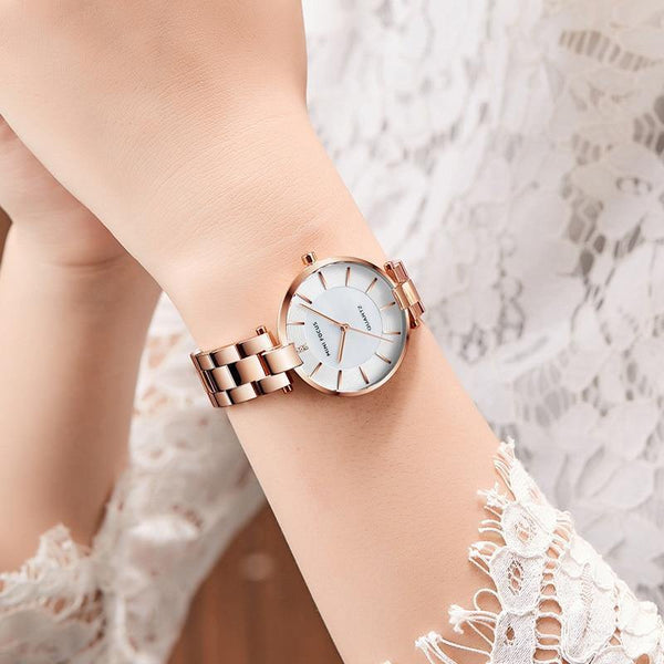 Women's Rose Gold Wrist Watches Simple Stainless Steel Bracelet Waterproof Dress Quartz Watch for Lady Woman 0224Rose - Planet Gates
