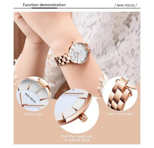 Planet Gates MF0224L-Rose Women's Rose Gold Wrist Watches Simple Stainless Steel Bracelet Waterproof Dress Quartz Watch for Lady Woman 0224Rose
