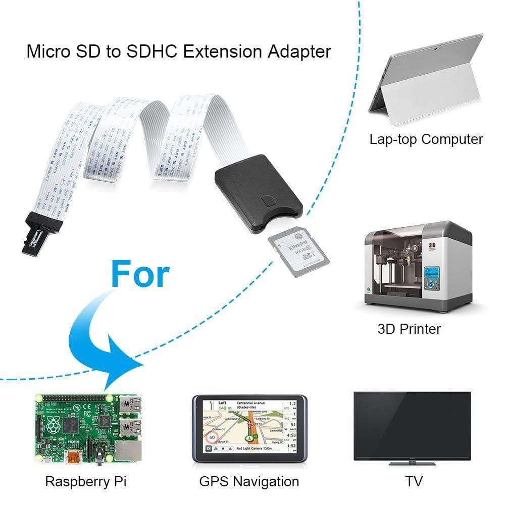 Planet Gates Micro SD to SD Card Extension Cable TF to Micro SD Card Reader Flexible Extender Adapter for Car GPS 3D Printer TV DVD