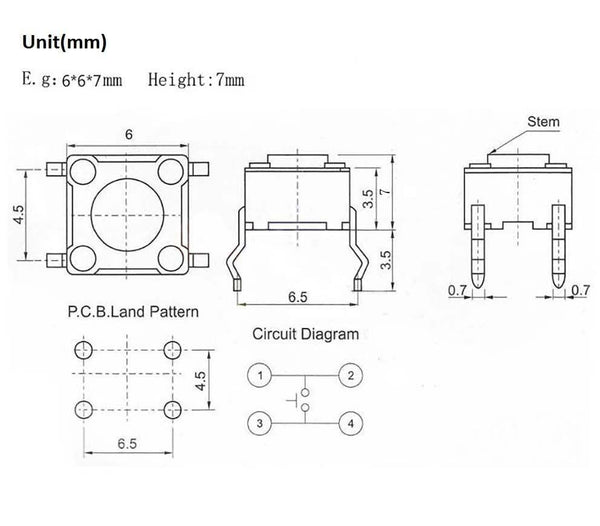 Micro Switch 6x6mm Panel PCB Momentary Tactile Tact Mini Push Button Switch DIP 4pin 6x6x4.3/4.5/5/6/18 MM 6*6*4.3mm 4.5mm