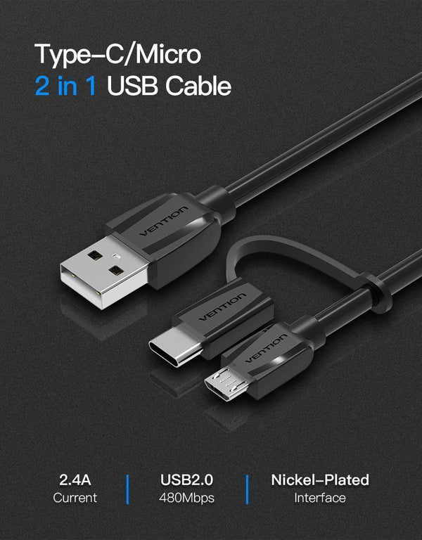 Planet Gates micro usb / 0.5m Vention Micro USB 2 in 1 Type C Cable USB C Super Speed Charger USB Cable for Macbook Nokia Nexus 5X 6P Meizu Pro5 Xiaomi Phone