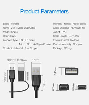 Planet Gates micro usb / 0.5m Vention Micro USB 2 in 1 Type C Cable USB C Super Speed Charger USB Cable for Macbook Nokia Nexus 5X 6P Meizu Pro5 Xiaomi Phone