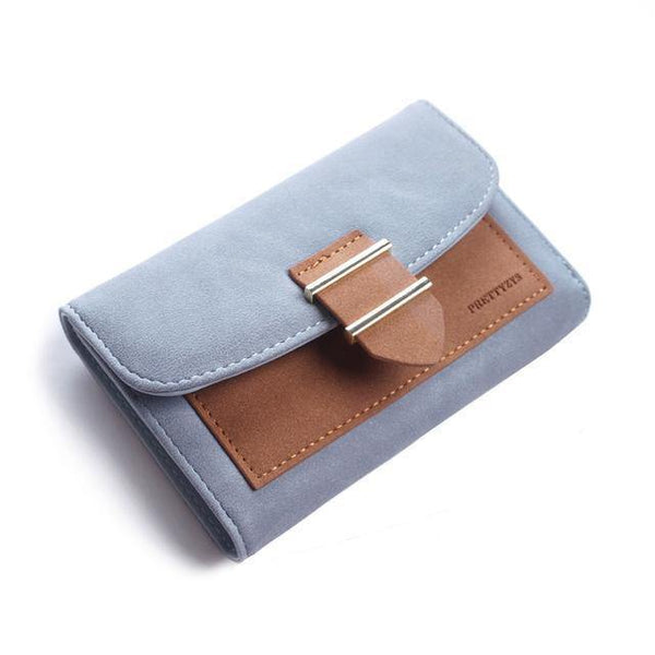 Planet Gates middle-blue Women Wallet Female Middle Scrub PursesLeather Portefeuille Femme Carteira Feminina Patchwork  Card Holder Short Cartera Mujer