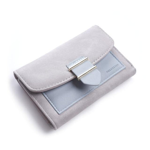 Planet Gates middle-gray Women Wallet Female Middle Scrub PursesLeather Portefeuille Femme Carteira Feminina Patchwork  Card Holder Short Cartera Mujer