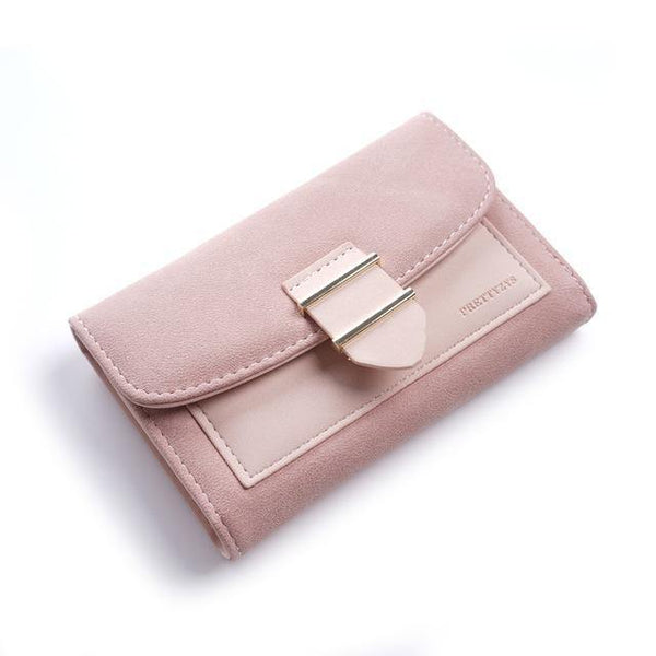 Planet Gates middle-pink Women Wallet Female Middle Scrub PursesLeather Portefeuille Femme Carteira Feminina Patchwork  Card Holder Short Cartera Mujer