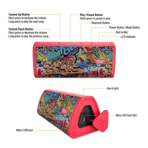 Planet Gates MIFA Red-Graffiti Bluetooth Speaker  Built-in Microphone Stereo Rock Sound Outdoor 10W Portable Wireless Speaker Support TF Card