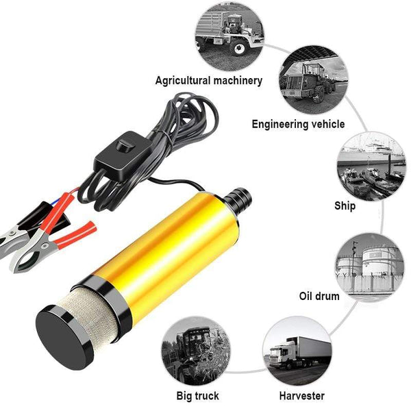 Planet Gates Mini Car Oil Pump Electric DC 12V 24V For Pumping Diesel Oil Water Submersible Aluminum Alloy Shell 12L/min Fuel Transfer Pump