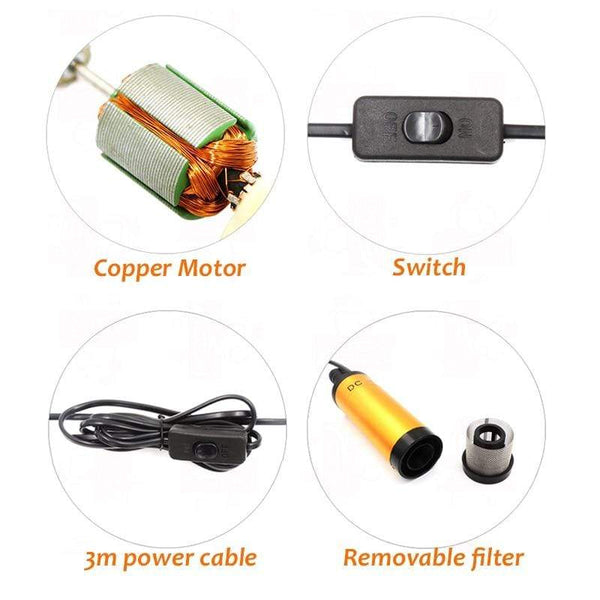 Planet Gates Mini Car Oil Pump Electric DC 12V 24V For Pumping Diesel Oil Water Submersible Aluminum Alloy Shell 12L/min Fuel Transfer Pump