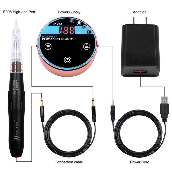 Planet Gates Mini Permanent Tattoo Makeup Machine Kit with Needles Cartridges Digital Machine forKit Eyebrow Lip Eyeliner