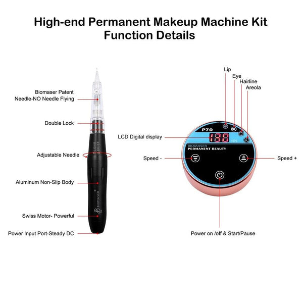 Planet Gates Mini Permanent Tattoo Makeup Machine Kit with Needles Cartridges Digital Machine forKit Eyebrow Lip Eyeliner