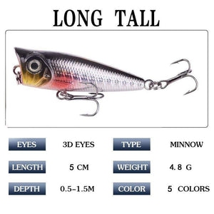 Planet Gates Mini Popper Hard Lure Topwater Popper Fishing Bait 50mm 5g Plastic Jerkbait Artificial Wobblers Swimbait Fishing Tackle