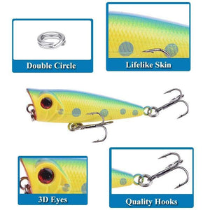 Planet Gates Mini Popper Hard Lure Topwater Popper Fishing Bait 50mm 5g Plastic Jerkbait Artificial Wobblers Swimbait Fishing Tackle