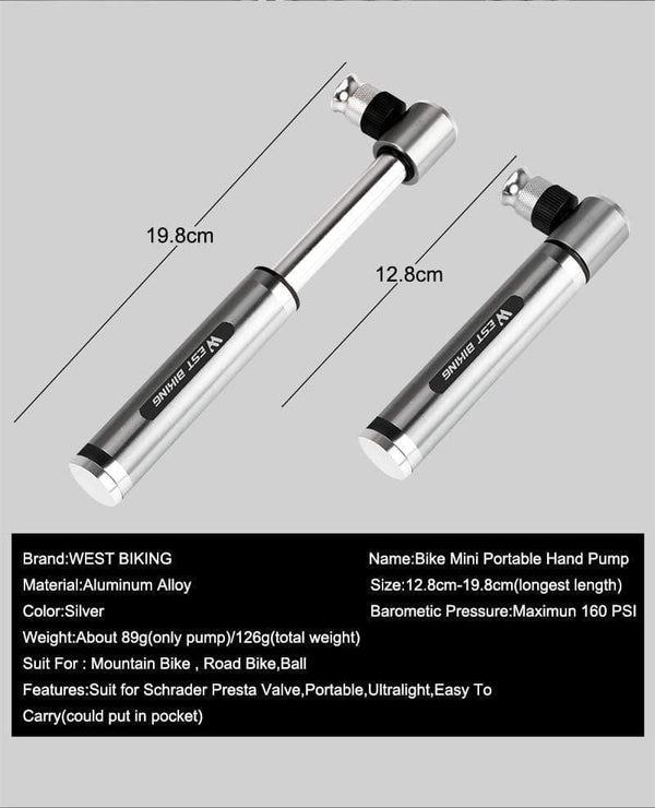 Planet Gates Mini Portable Aluminium Alloy Bicycle Air Pump Bike Tire Inflator Super Light Accessories MTB Road Bike Cycling Pump