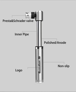 Planet Gates Mini Portable Aluminium Alloy Bicycle Air Pump Bike Tire Inflator Super Light Accessories MTB Road Bike Cycling Pump