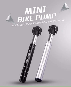 Planet Gates Mini Portable Bicycle Pump 100 Psi Aluminum Alloy Cycling Bike Pump Fit Presta & Schrader Valve MTB Mountain Bike Pump
