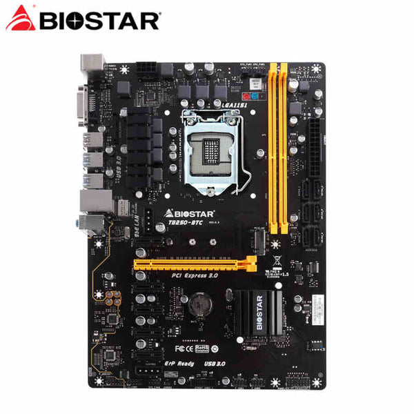 Planet Gates Mining Motherboard for BIOSTAR TB250-BTC 6PCIE GPU cards B250 LGA 1151 DDR4 TB250 ATX BTC 6 cards mainboard