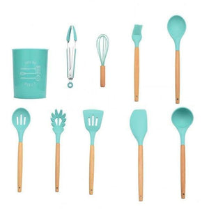 Planet Gates Mint Green 10pcs-A 9/10/12pcs Cooking Tools Set Premium Silicone Kitchen Cooking Utensils Set With Storage Box Turner Tongs Spatula Soup Spoon