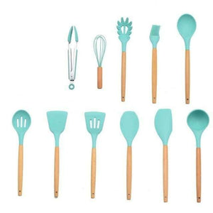 Planet Gates Mint Green 11pcs 9/10/12pcs Cooking Tools Set Premium Silicone Kitchen Cooking Utensils Set With Storage Box Turner Tongs Spatula Soup Spoon