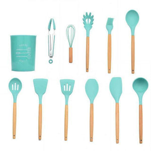 Planet Gates Mint Green 12pcs-A 9/10/12pcs Cooking Tools Set Premium Silicone Kitchen Cooking Utensils Set With Storage Box Turner Tongs Spatula Soup Spoon