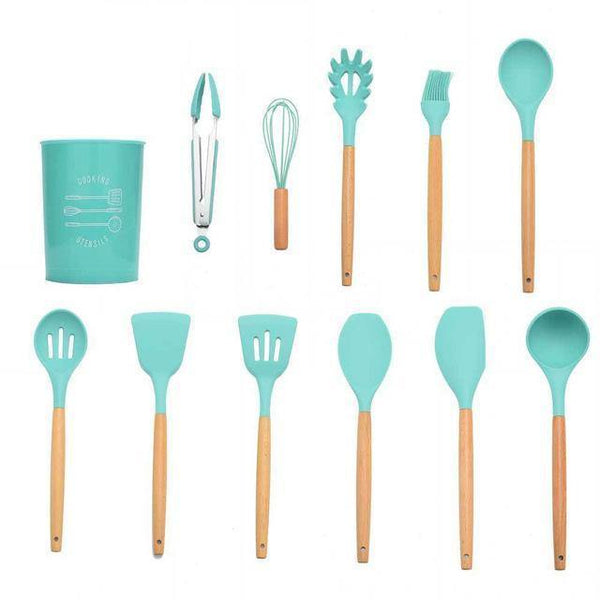 Planet Gates Mint Green 12pcs-A 9/10/12pcs Cooking Tools Set Premium Silicone Kitchen Cooking Utensils Set With Storage Box Turner Tongs Spatula Soup Spoon