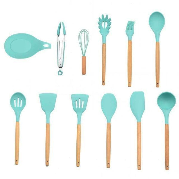 Planet Gates Mint Green 12pcs-B 9/10/12pcs Cooking Tools Set Premium Silicone Kitchen Cooking Utensils Set With Storage Box Turner Tongs Spatula Soup Spoon