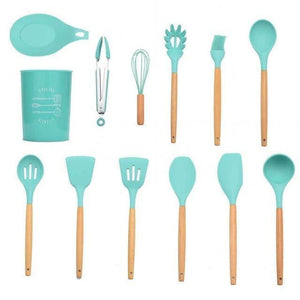 Planet Gates Mint Green 13pcs 9/10/12pcs Cooking Tools Set Premium Silicone Kitchen Cooking Utensils Set With Storage Box Turner Tongs Spatula Soup Spoon