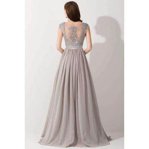 Planet Gates mint green / 16W New Long Evening Dresses Gray Chiffon A Line Beaded Lace Bodice Elegant See Through Back Vestido De Fiesta