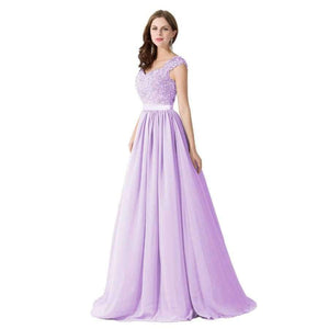 Planet Gates mint green / 16W New Long Evening Dresses Gray Chiffon A Line Beaded Lace Bodice Elegant See Through Back Vestido De Fiesta