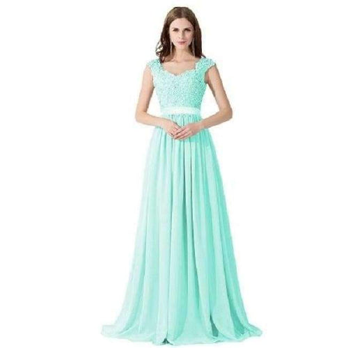 Planet Gates mint green / 16W New Long Evening Dresses Gray Chiffon A Line Beaded Lace Bodice Elegant See Through Back Vestido De Fiesta
