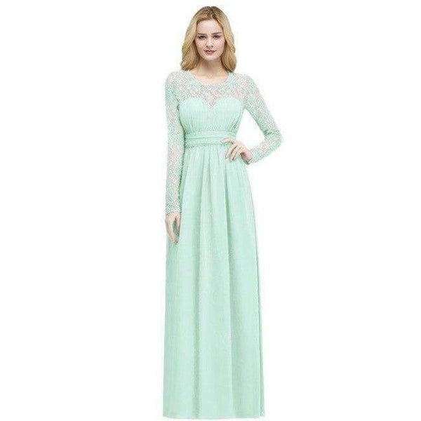 Planet Gates mint green / 2 Demoiselle D'honneur Multi-Colors Long Sleeve Lace Bridesmaid Dresses 2018 Charming Chiffon Wedding Party Dresses Long