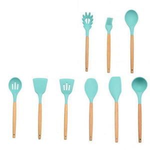 Planet Gates Mint Green 9pcs-B 9/10/12pcs Cooking Tools Set Premium Silicone Kitchen Cooking Utensils Set With Storage Box Turner Tongs Spatula Soup Spoon