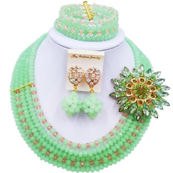 Planet Gates Mint Green Peach Wine Gold AB Crystal Nigerian Necklace African Beads Wedding Jewelry Sets for Women C5RST003