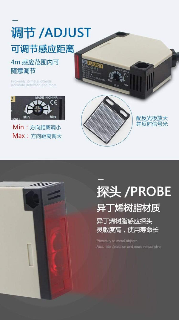 Planet Gates Mirror feedback infrared photoelectric switch E3JK-R4M1 12V 24V 220V 4 meters distance