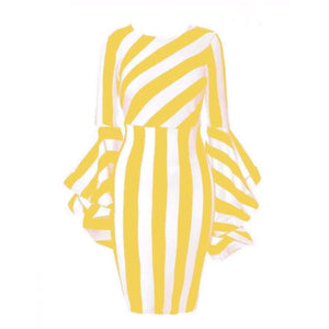 Planet Gates Misshow 6XL Plus Size Flare Sleeve Women Bodycon Dress Oversized Striped Short Dress Long Sleeve Sheath Dress Women Robe Femme