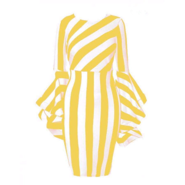 Planet Gates Misshow 6XL Plus Size Flare Sleeve Women Bodycon Dress Oversized Striped Short Dress Long Sleeve Sheath Dress Women Robe Femme