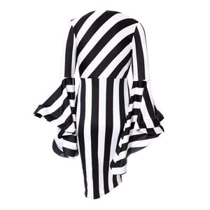 Planet Gates Misshow 6XL Plus Size Flare Sleeve Women Bodycon Dress Oversized Striped Short Dress Long Sleeve Sheath Dress Women Robe Femme