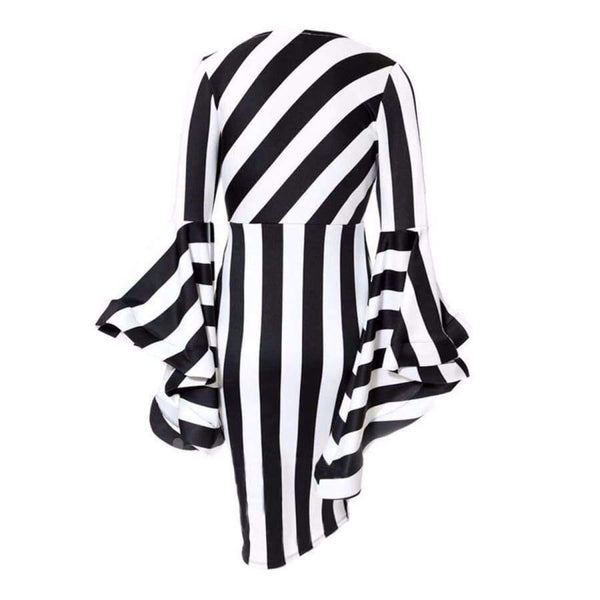 Planet Gates Misshow 6XL Plus Size Flare Sleeve Women Bodycon Dress Oversized Striped Short Dress Long Sleeve Sheath Dress Women Robe Femme