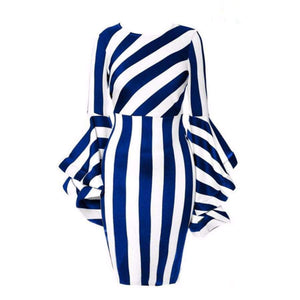 Planet Gates Misshow 6XL Plus Size Flare Sleeve Women Bodycon Dress Oversized Striped Short Dress Long Sleeve Sheath Dress Women Robe Femme