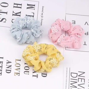 3PCS Summer Floral Hairband Women Scrunchies Ponytail Holder Hair Rope Ties Girl Chiffon Elastic Hair Bands For Accessories