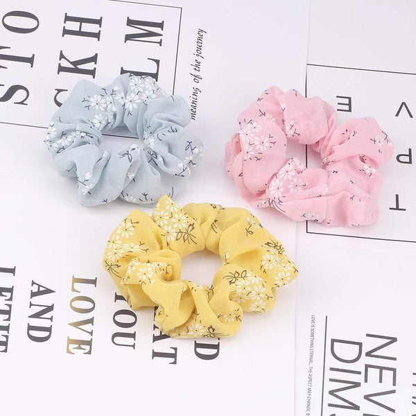 3PCS Summer Floral Hairband Women Scrunchies Ponytail Holder Hair Rope Ties Girl Chiffon Elastic Hair Bands For Accessories