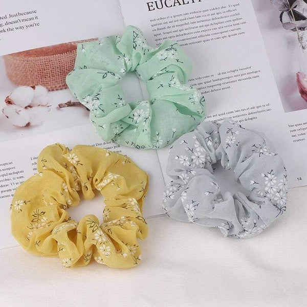 3PCS Summer Floral Hairband Women Scrunchies Ponytail Holder Hair Rope Ties Girl Chiffon Elastic Hair Bands For Accessories