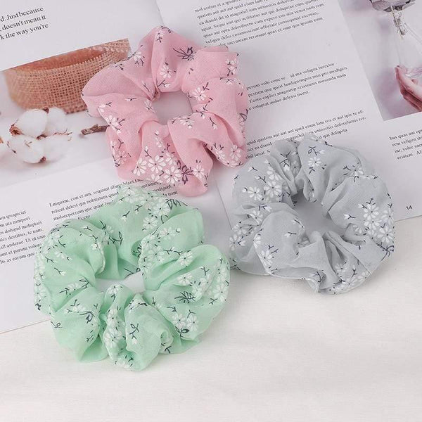 3PCS Summer Floral Hairband Women Scrunchies Ponytail Holder Hair Rope Ties Girl Chiffon Elastic Hair Bands For Accessories