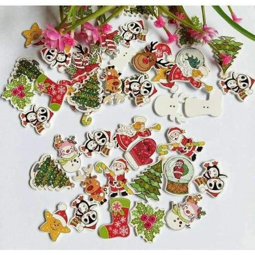 Planet Gates Mix  Style 100pcs Bulk Mixed Christmas Buttons Wood Button Sewing Accessories Decoration Buttons Handmade Scrapbooking for Craft DIY