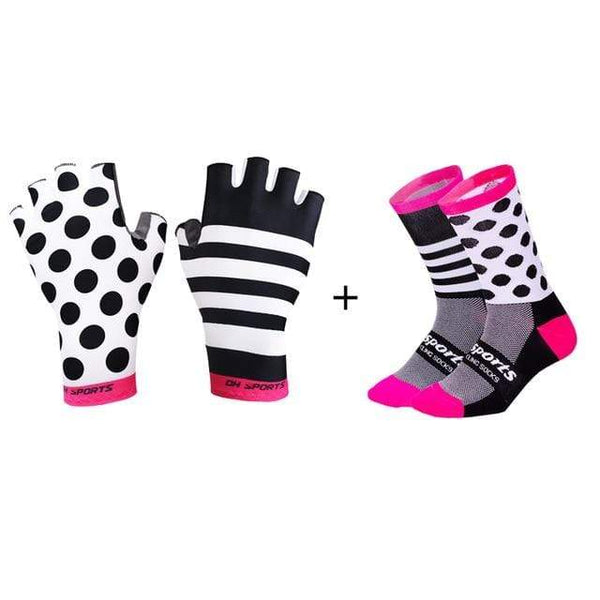 Planet Gates Mix02 / L Stylish Cycling Gloves Half Finger Men Women Sports Shockproof Bike Gloves GEL Racing Bicycle Gloves with Cycling Socks Cap Set