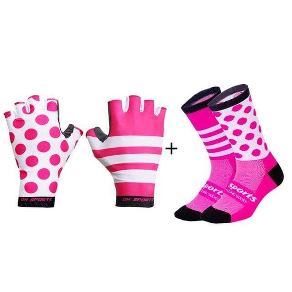 Planet Gates Mix03 / L Stylish Cycling Gloves Half Finger Men Women Sports Shockproof Bike Gloves GEL Racing Bicycle Gloves with Cycling Socks Cap Set